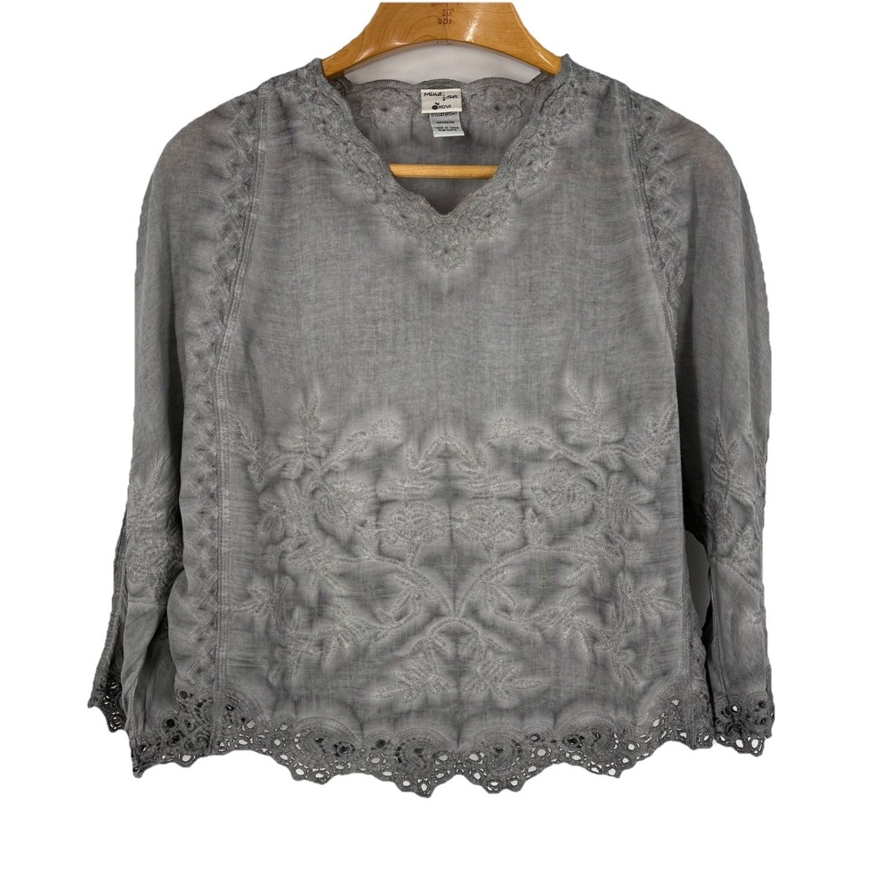 XCVI Mind Set‎ Womens Embroidered Top Size S/M Crochet Oversized Boho Festival